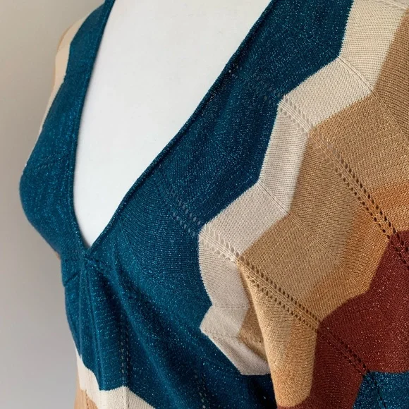 Y2K Metallic sparkle cotton knit bat wing sleeve S - Picture 12 of 14